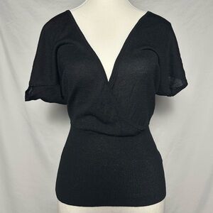 SMART SET Y2K Black Knit Deep Crossover Vneck Whimsygoth Short Sleeve Size XS